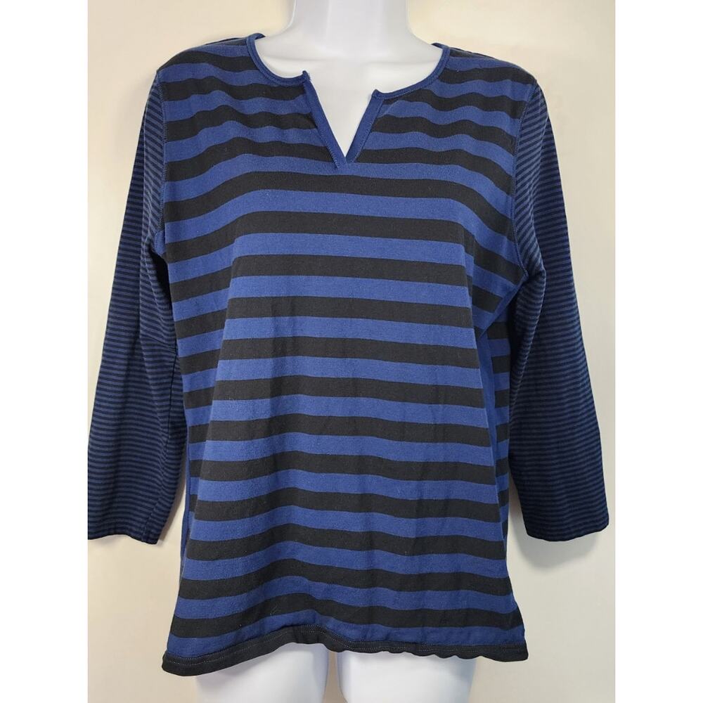 Chaps Blue Black Stripedβ Women's Top XL Stretch 3/4 Sleeve Casual Preppy